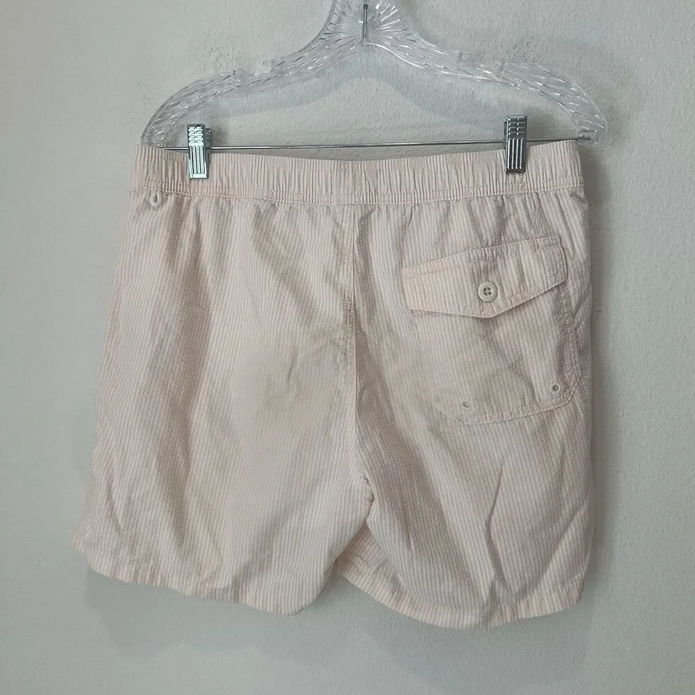 J Crew Seersucker Swim Trunk Mens SZ M Drawstring Summer Shorts Swimwear